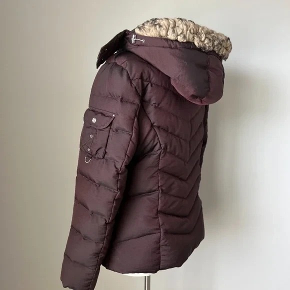 Eddie Bauer Women's 650 Fill‎ Goose Down Puffer Jacket Burgundy Zip Size Large - Picture 13 of 16